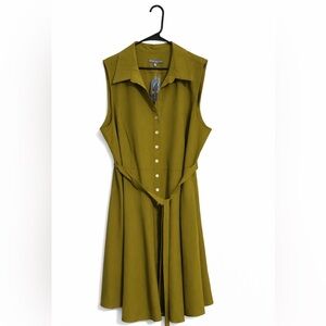 Sharagano Olive Shirt Dress 22W Sleeveless Belted A-Line NEW With Tags